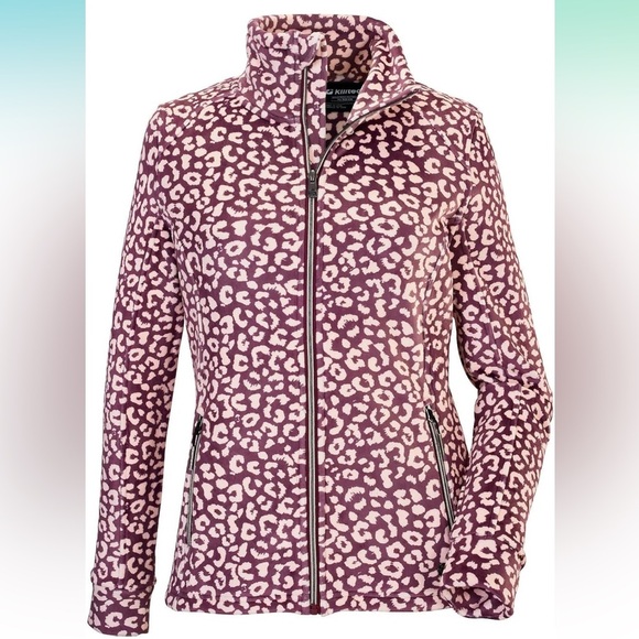 Killtec Dark Plum Leopard Print Ski Fleece Jacket, Women’s Size 16 - Picture 1 of 14